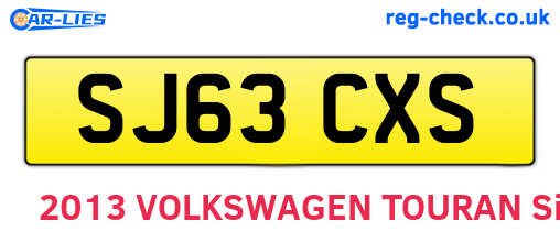 SJ63CXS are the vehicle registration plates.