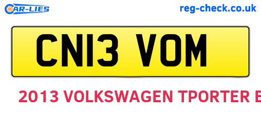 CN13VOM are the vehicle registration plates.