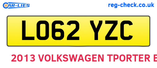 LO62YZC are the vehicle registration plates.