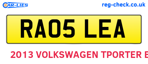 RA05LEA are the vehicle registration plates.