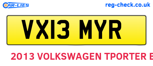 VX13MYR are the vehicle registration plates.