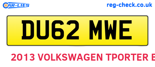 DU62MWE are the vehicle registration plates.