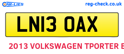 LN13OAX are the vehicle registration plates.