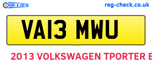 VA13MWU are the vehicle registration plates.