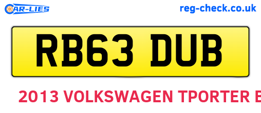 RB63DUB are the vehicle registration plates.