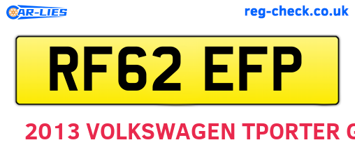 RF62EFP are the vehicle registration plates.