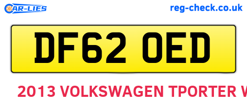 DF62OED are the vehicle registration plates.