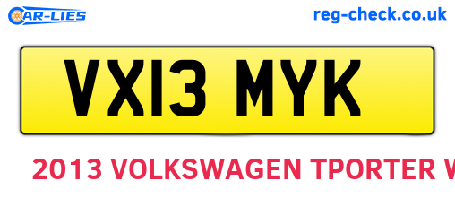 VX13MYK are the vehicle registration plates.