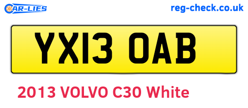 YX13OAB are the vehicle registration plates.