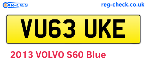 VU63UKE are the vehicle registration plates.