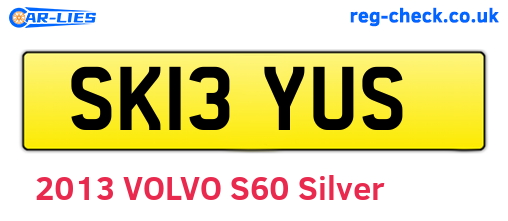 SK13YUS are the vehicle registration plates.
