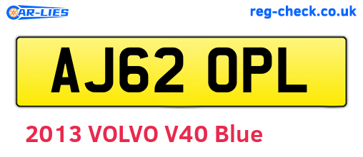 AJ62OPL are the vehicle registration plates.