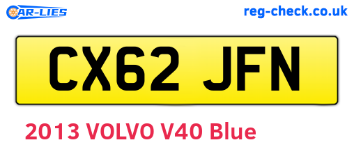 CX62JFN are the vehicle registration plates.