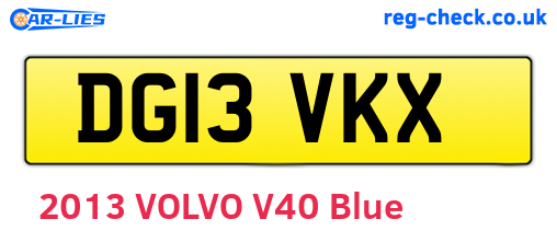 DG13VKX are the vehicle registration plates.