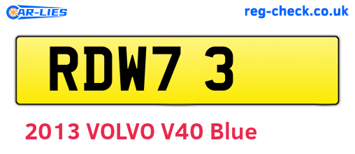 RDW73 are the vehicle registration plates.