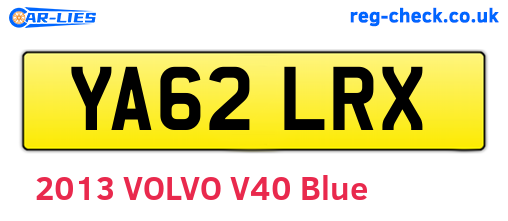 YA62LRX are the vehicle registration plates.