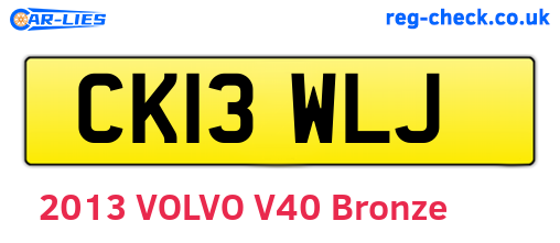 CK13WLJ are the vehicle registration plates.