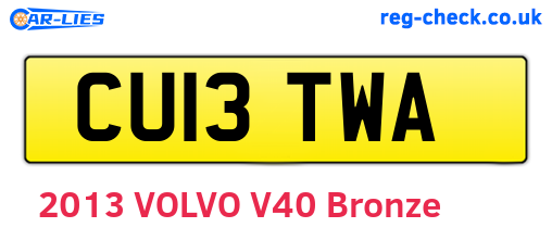 CU13TWA are the vehicle registration plates.