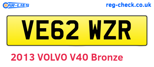 VE62WZR are the vehicle registration plates.