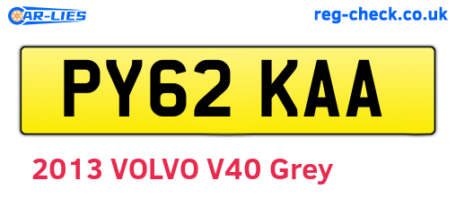 PY62KAA are the vehicle registration plates.