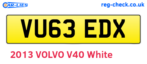 VU63EDX are the vehicle registration plates.