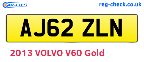 AJ62ZLN are the vehicle registration plates.