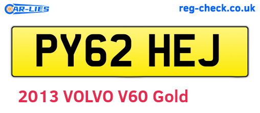 PY62HEJ are the vehicle registration plates.