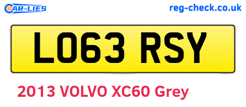 LO63RSY are the vehicle registration plates.