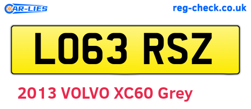 LO63RSZ are the vehicle registration plates.