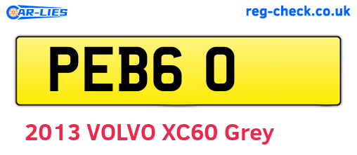 PEB60 are the vehicle registration plates.