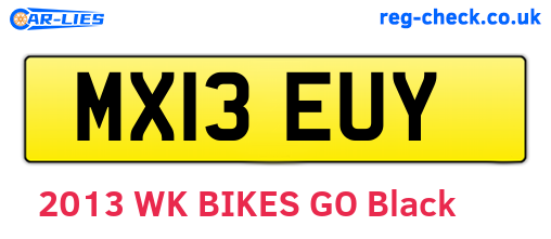 MX13EUY are the vehicle registration plates.