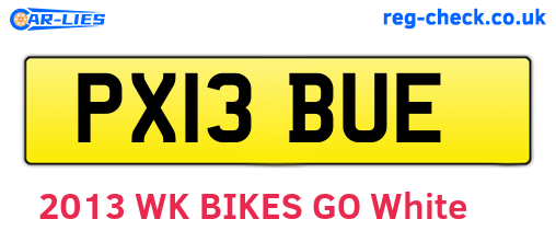 PX13BUE are the vehicle registration plates.