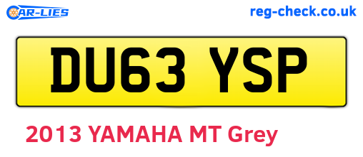DU63YSP are the vehicle registration plates.