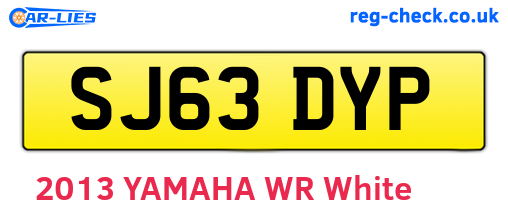 SJ63DYP are the vehicle registration plates.