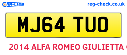 MJ64TUO are the vehicle registration plates.