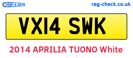 VX14SWK are the vehicle registration plates.