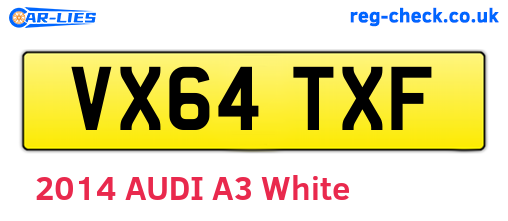 VX64TXF are the vehicle registration plates.