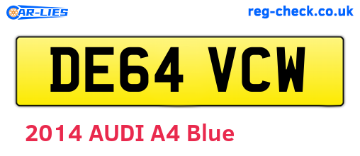 DE64VCW are the vehicle registration plates.