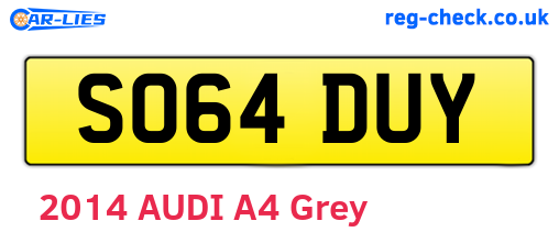 SO64DUY are the vehicle registration plates.