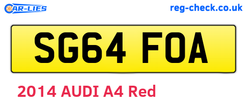 SG64FOA are the vehicle registration plates.