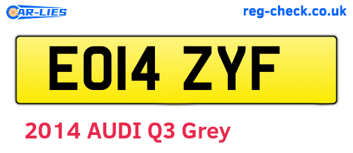 EO14ZYF are the vehicle registration plates.