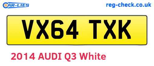 VX64TXK are the vehicle registration plates.