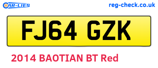 FJ64GZK are the vehicle registration plates.
