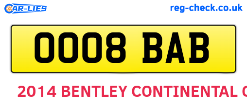 OO08BAB are the vehicle registration plates.