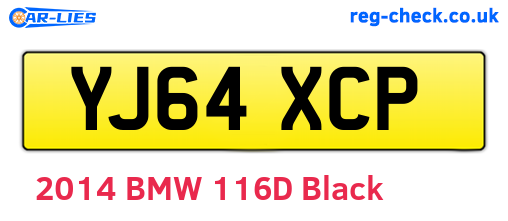 YJ64XCP are the vehicle registration plates.