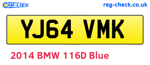 YJ64VMK are the vehicle registration plates.