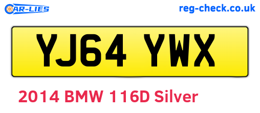 YJ64YWX are the vehicle registration plates.