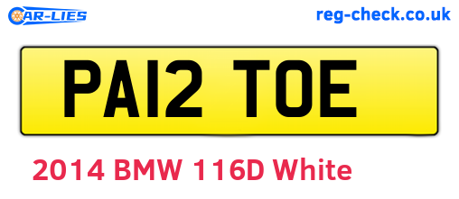 PA12TOE are the vehicle registration plates.