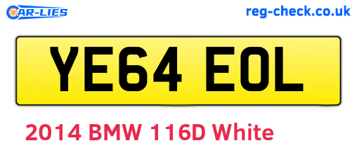 YE64EOL are the vehicle registration plates.