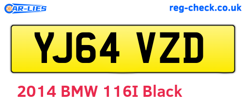 YJ64VZD are the vehicle registration plates.